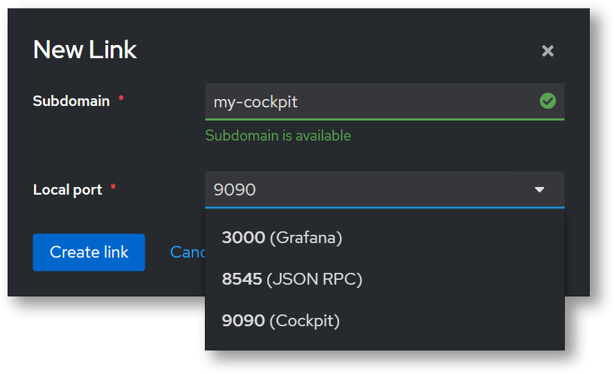 Create new Link form